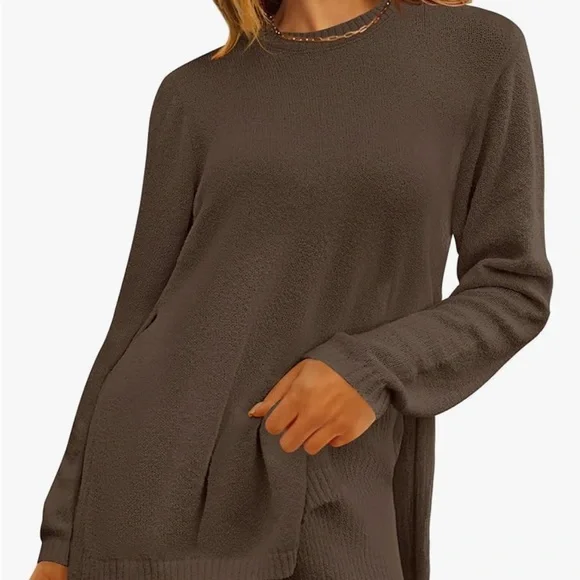 NWT  2 Piece Knit Outfit Long Sleeve Tunic Sweaters Top & Shorts Lounge Set sz L - Picture 7 of 7